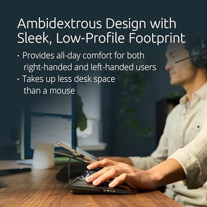 Kensington SlimBlade Pro Wireless Trackball, Bluetooth and USB Connectivity, Rechargeable Battery, Ambidextrous Design, 4 Programmable Buttons, Compatible with Windows, macOS, Linux, Black/Grey (K72085WW)