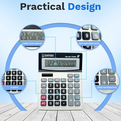 EMPIRE TRADING & COMMERCE Desk Calculator 7.28" x 5.71" 2 Inches LCD 1 AA Battery Basic Calculator
