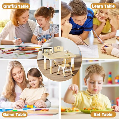 Brelley Kids Table and 2 Chairs Set BY-08 Height Adjustable Rectangular Polypropylene