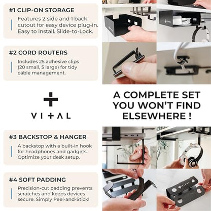 VI+AL 6x2x2 Carbon Steel Under Desk Laptop Mount - Mat Black - B0CK1H6M9M