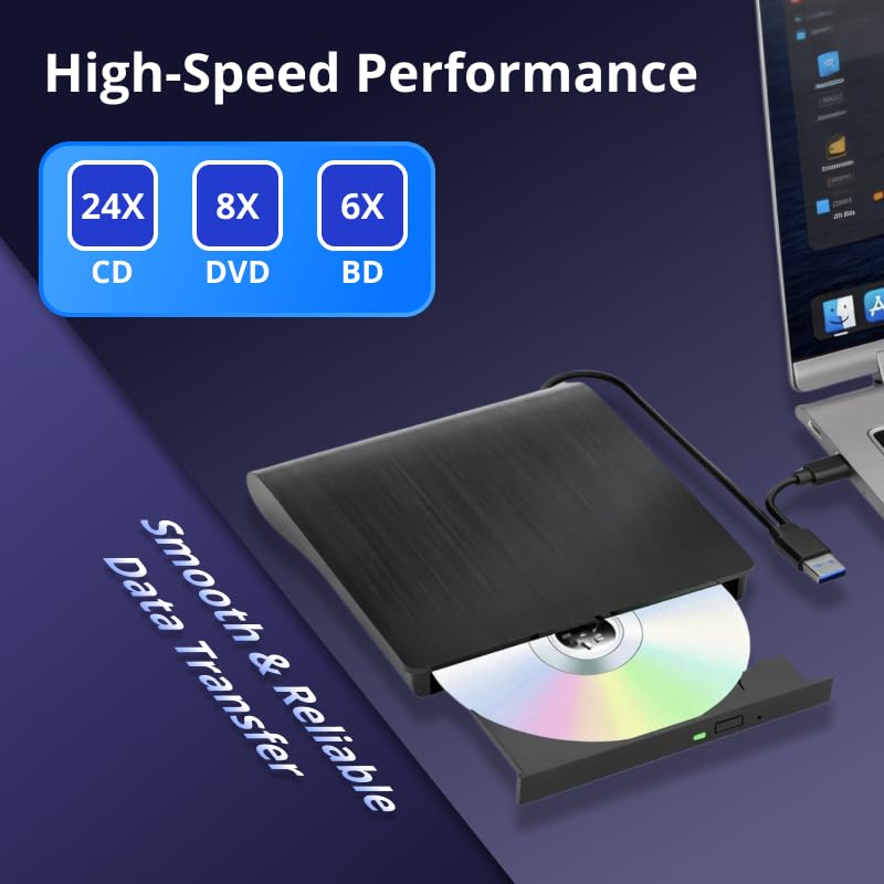 GOOBOX 5.74" x 5.63" x 0.51" GBX-BD100 External USB 3.0 Type-C Blu-ray Drive