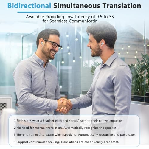kasioo Language Translator Earbuds V19 Bluetooth 5.4 Built-In Media 150 Languages
