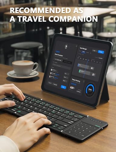 Nillkin Foldable Bluetooth Keyboard with Trackpad - Portable QWERTY Keyboard for Tablets and Laptops, USB Powered, 64 Keys, Triple Device Support, Black