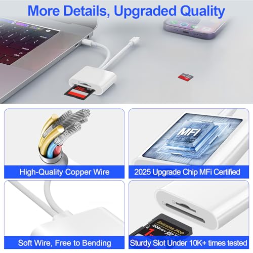 Denlane SD Card Reader 2 Ports USB Type C Lightning Compatible Devices