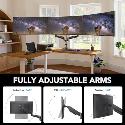 HUANUO Triple Monitor Mount 17-32 Inches HNTS3B - Alloy Steel - Articulating, Swivel, Tilt, Rotate - Tabletop Mount