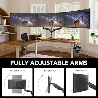 HUANUO Triple Monitor Mount 17-32 Inches HNTS3B - Alloy Steel - Articulating, Swivel, Tilt, Rotate - Tabletop Mount