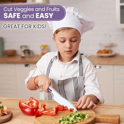Zulay Kitchen 3 Piece Kids Knife Set - Blunt Tip - Purple - Safe For Cutting Fruits and Vegetables