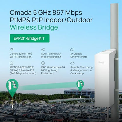 TP-Link EAP211-Bridge KIT 5GHz 867Mbps Single-Band Access Point with 3 Gigabit Ethernet Ports