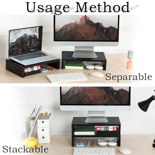TEAMIX 2 Tier Adjustable Monitor Stand DS400Bx2 Black Wood