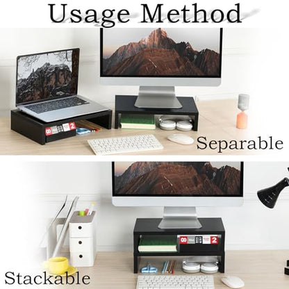 TEAMIX 2 Tier Adjustable Monitor Stand DS400Bx2 Black Wood