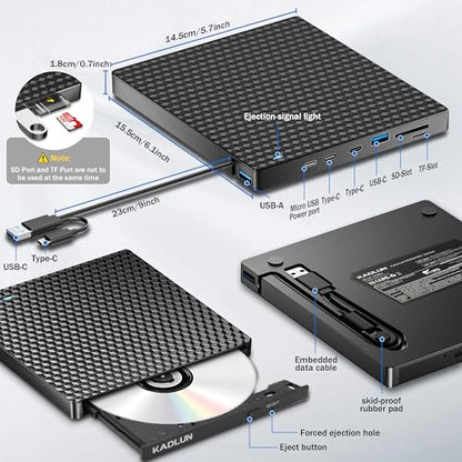 Kadlun External DVD Drive BT669 USB 3.0 Type C Optical Storage