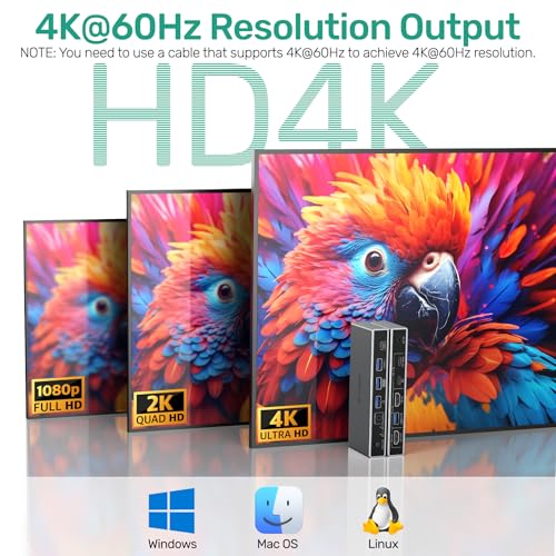SUIDEK 6.25x5x2.44 inches Model V1321A KVM Switch 4K@60Hz Manual Control HDMI+USB-C Surface Mount