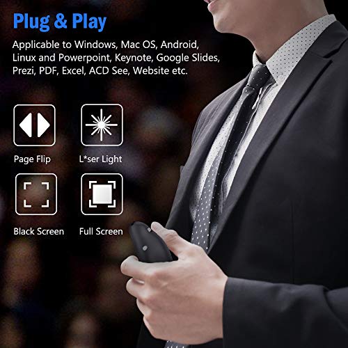 DinoFire 8541661066 USB Wireless Presentation Remote Clicker 50 Feet Range 3 Buttons Ergonomic Design