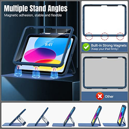 MoKo iPad 11" Case (A16) 11th Gen 2025 / 10.9" 10th Gen 2022, Hard PC & TPU, Adjustable Stand, Navy Blue