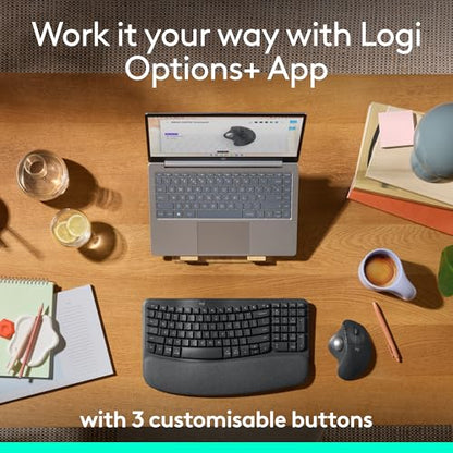 Logitech ERGO M575S Wireless Optical Mouse, Bluetooth and USB Connectivity, Right-Handed Orientation, 10m Range, 2 Buttons, 1 Nonstandard Battery, Black + Silver