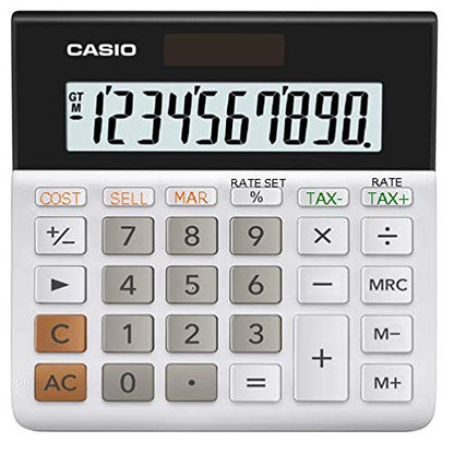 Casio 7.25" x 6.5" MH-10M Standard Function Calculator, LCD Display, Solar Powered, Black/White