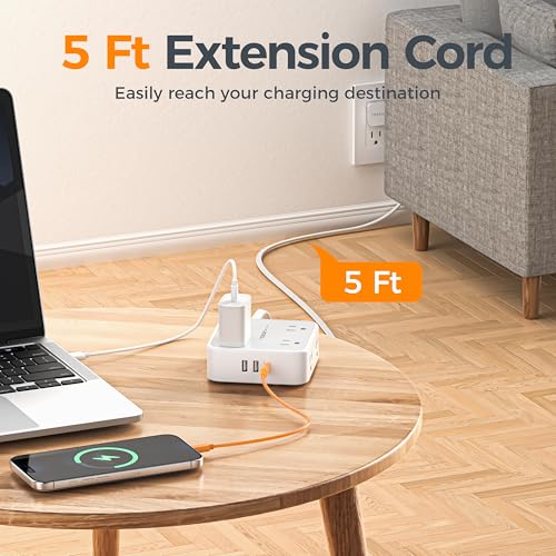 TESSAN 5 Ft Flat Plug Surge Protective Power Strip with 8 Outlets and 3 USB Ports (1 USB-C)