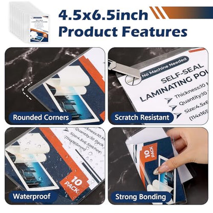 HKSZEH 4x6inch HKSUS-ZH063 Self-Sealing Laminating Pouches No Heat Required