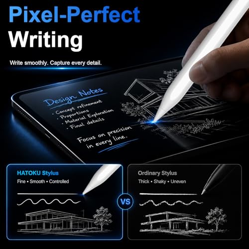 HATOKU 6.54in Stylus Pen ID732 Compatible with iPad Models 2018-2026, Fast Charging, Lithium Polymer Battery, Tilt Sensitivity, Palm Rejection, Magnetic Design