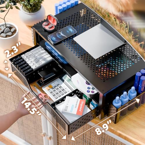 Simple Trending 1 Count ST58593 Metal Monitor Stand with Drawer and Pen Holder Black