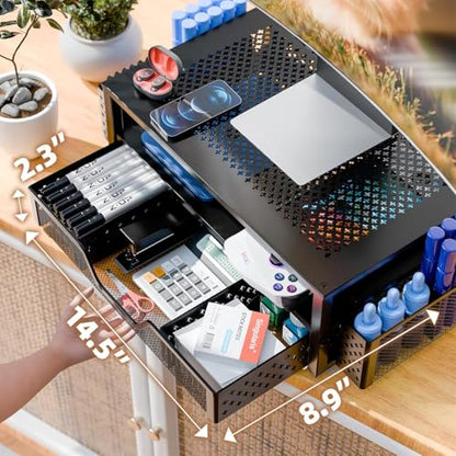 Simple Trending 1 Count ST58593 Metal Monitor Stand with Drawer and Pen Holder Black