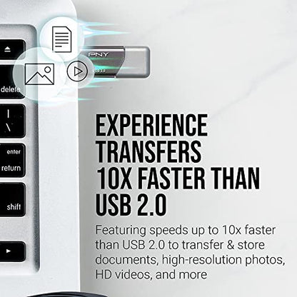 PNY 64GB Turbo Attaché 3 USB 3.0 Flash Drive, Silver