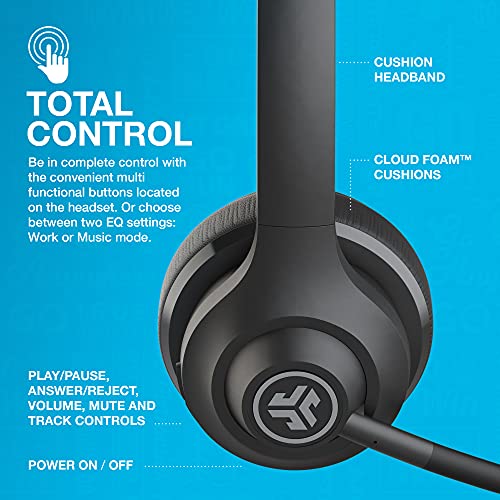 JLab Go Work Wireless Headsets with Microphone, Bluetooth 5, 45 Hours Battery Life, Dynamic Driver, On-Ear, Black