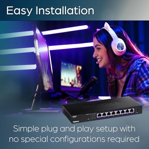 TRENDnet 8-Port 2.5Gb Switch TEG-S380, 8 x 2.5GBASE-T Ports, 40Gbps Switching Capacity, Fanless, 12V DC
