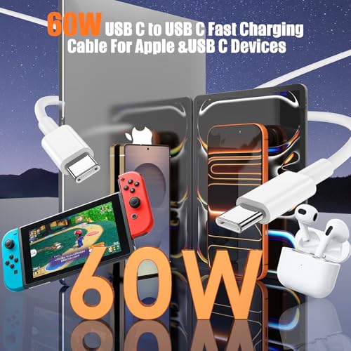 LOFPYE 3-Pack 60W USB C to USB C Cable 3A Charging Data Transfer 10 Feet White