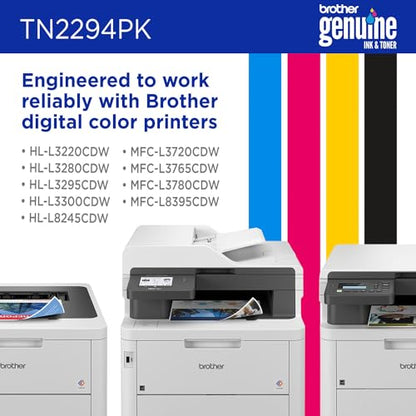 Brother TN229 4PK Color Laser Printer Toner Cartridges | Black, Cyan, Magenta, Yellow | Up to 1500 Page Yield