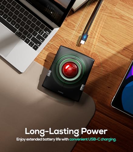 Nulea M512 Wireless Trackball Mouse, Bluetooth and USB Connectivity, Ergonomic Design, Rechargeable, 1600 DPI, Multi-Device Compatibility