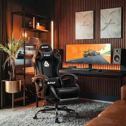 N-GEN GAMING 27.5"x24.5"x50" Adjustable Chair Model NG2601A-BK Indoor Seating