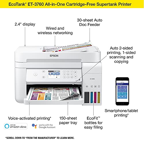 Epson EcoTank ET-3760 All-in-One Printer 4800 x 1200 15ppm Inkjet