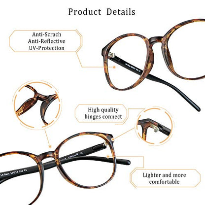 LifeArt +2.00 Days_C1 Anti-Glare Resin Round Reading Glasses Tortoise Full Rim