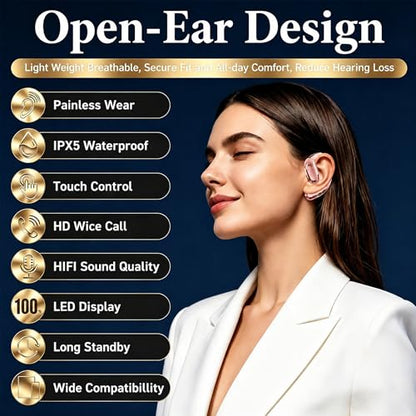 Tuemvia FWC-LYEJ-R Wireless Open Ear Headphones Bluetooth 5.0 - Sweat Resistant - Rose Gold