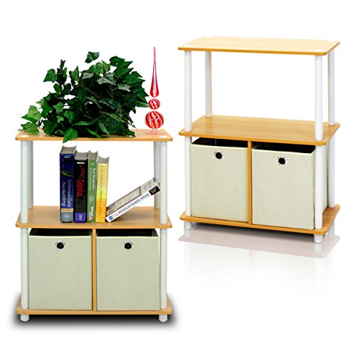 Furinno 3-Tier Multipurpose Storage Rack Shelving Unit 2-99152BE Beech/White Indoor Bookcase Display