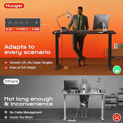 Huuger 47.2 x 23.6 Inch Electric Standing Desk with Built-in Outlets, Height Adjustable, Black, New