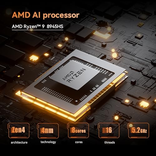 MINISFORUM UM890 Pro Mini PC, AMD Ryzen 9 8945HS (up to 5.2GHz), 32GB DDR5 5600MHz RAM, 1TB PCIe 4.0 SSD, Mini Desktop, Quad Display HDMI/DP1.4/USB-C