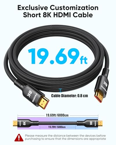 Highwings 20 FT HDMI Male to HDMI Male Cable 10K 8K 4K Ultra HD High Speed 48Gbps