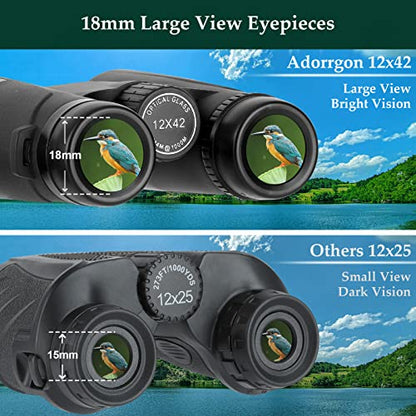 Adorrgon 12x42 889268 Binoculars 12x Magnification 42mm Objective Lens Roof Prism Binoculars