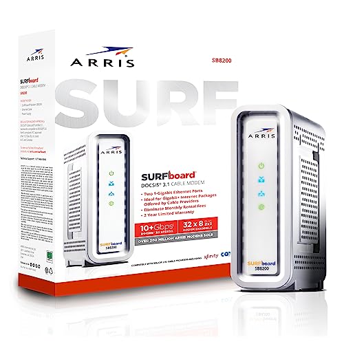 ARRIS SB8200 DOCSIS 3.1 Cable Modem - 2 Ethernet Ports, Maximum Speed 1 Gbps