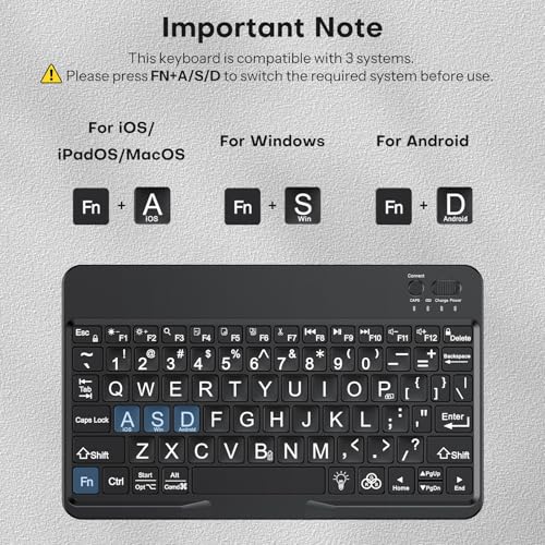 OMOTON 9.7" Black Large Print Bluetooth Keyboard - QWERTY - Battery Powered - Compatible with iPad and Windows