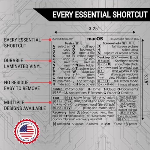 Synerlogic Mac OS Shortcuts Sticker 3.25x3.25 inches Clear Rectangular Laminated Vinyl