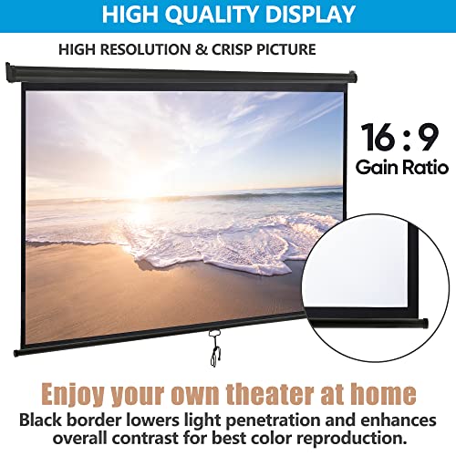 ZENY 100 Inch Projector Screen HU-XI-201 Manual Mounting, Matte Finish, 16:9 Aspect Ratio, Metal/PVC Enclosure