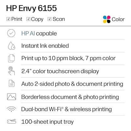 HP Envy 6155 Inkjet Printer C2WR7A Color Wireless Multifunction Printer