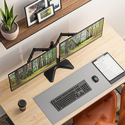 WALI 27 Inch Dual Monitor Stand MF002 Multi-Angle Adjustable Free Standing Black Computer Monitor Stand