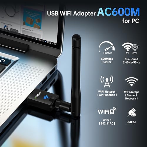 EDUP 3.9"x1.1"x0.63" USB WiFi Adapter FBA_EDUP-EP-1607 AC600 Dual Band 2.4G/5.8Ghz