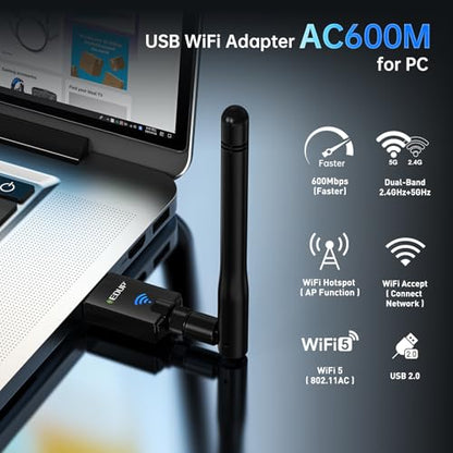 EDUP 3.9"x1.1"x0.63" USB WiFi Adapter FBA_EDUP-EP-1607 AC600 Dual Band 2.4G/5.8Ghz