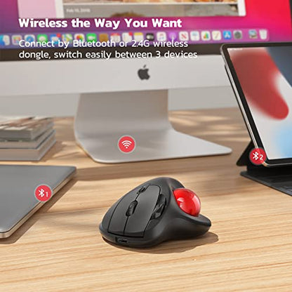Nulea M501 Wireless Trackball Mouse Bluetooth Ergonomic 6 Buttons Right Hand
