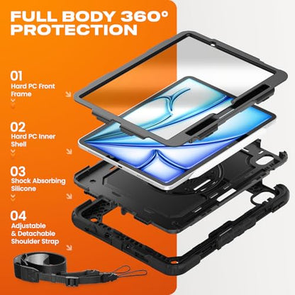SEYMAC stock Case for iPad Air 11 inch A3463/A3460/A3459/A3266/A3267/A3270/A2902/A2903/A2904, Heavy Duty Slim, Black